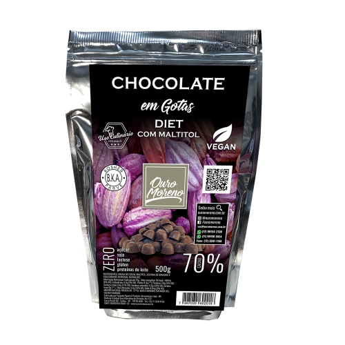 Gotas de chocolate diet 70% cacau com maltitol - pacote 500g